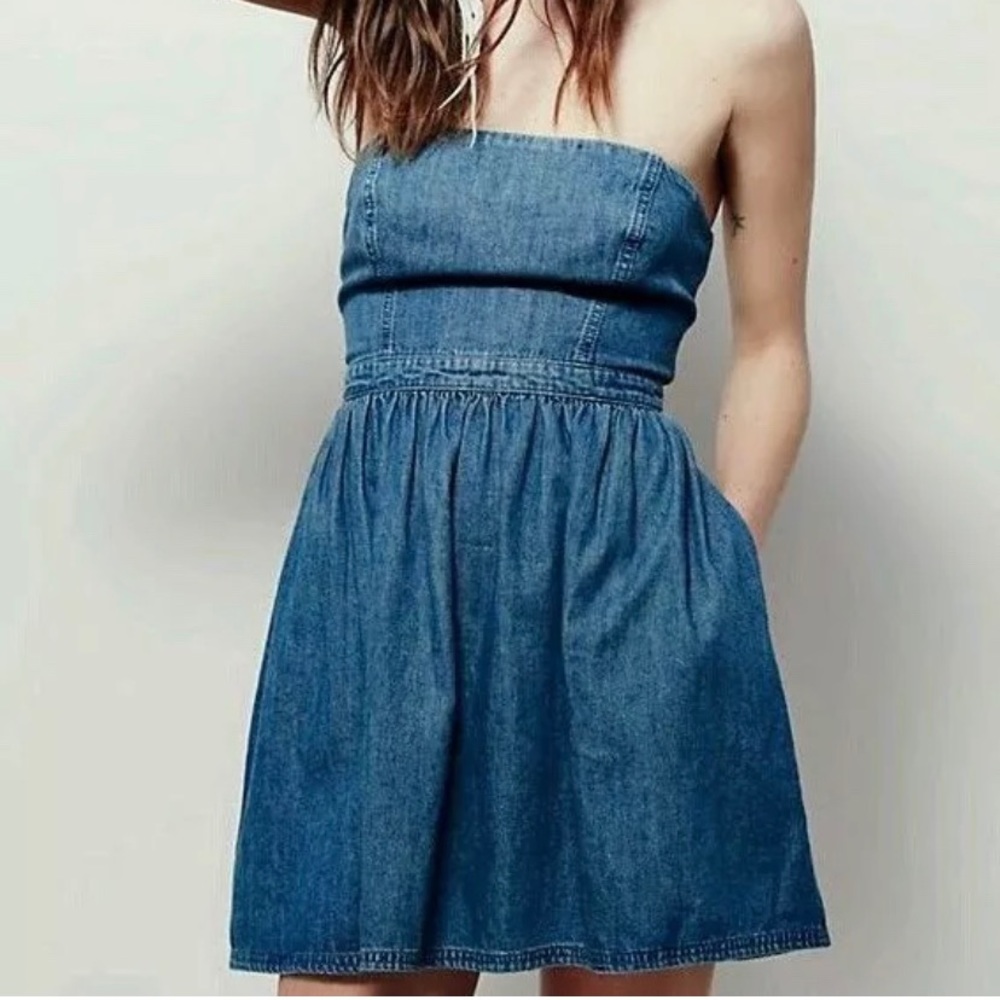 Free people darling denim strapless dress size 4